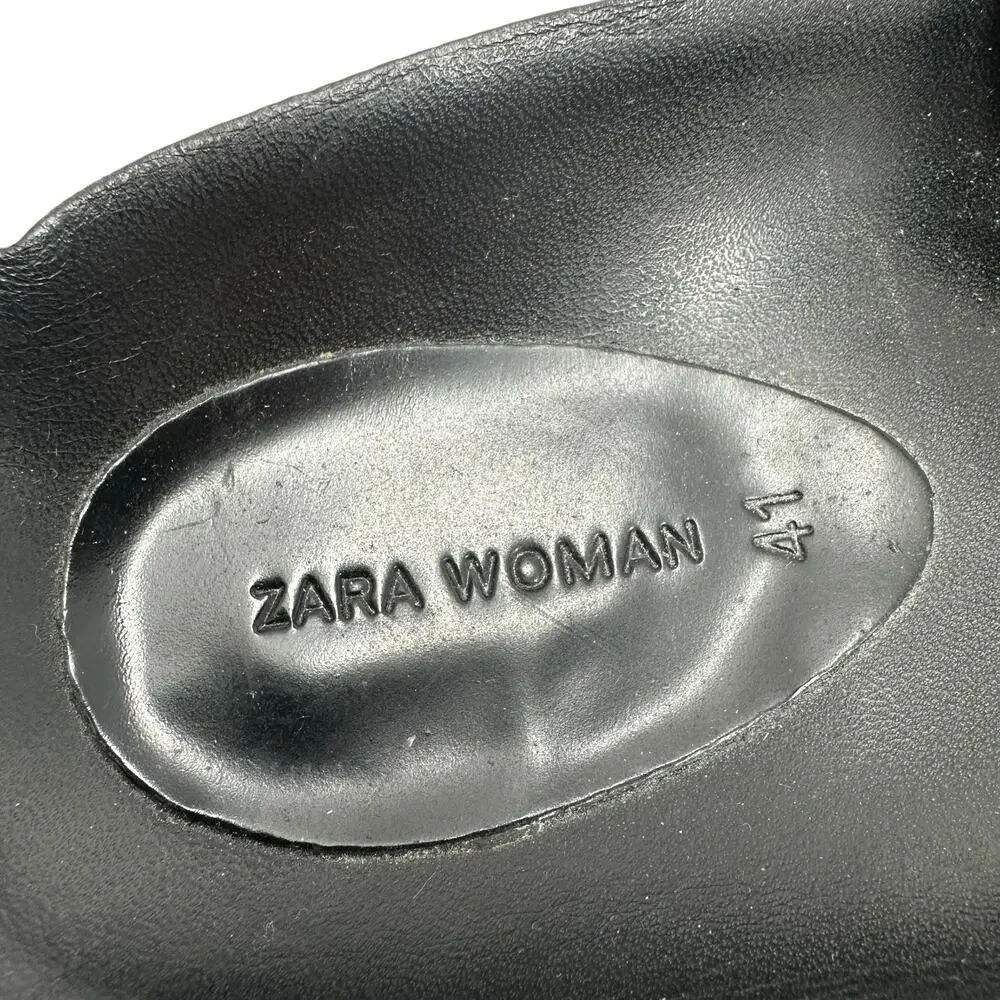 Zara Slide Sandals Buckles Double Strap Faux Leather Black Size 41 US 10 - Picture 12 of 14